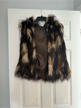 INC Faux Fur Vest in Black and Brown